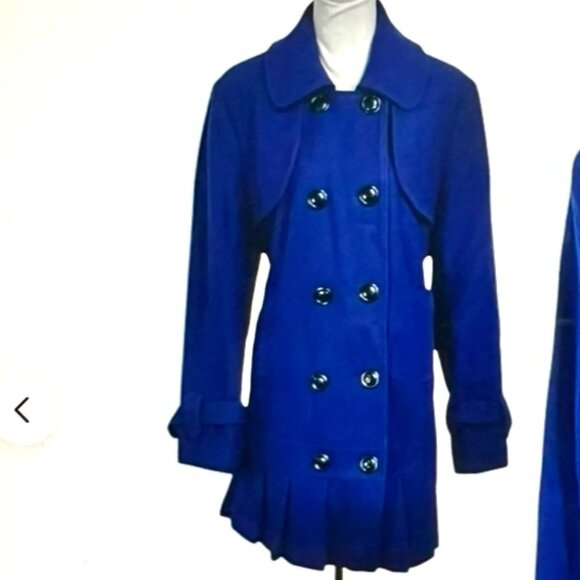 Y2K Blue Wool Worthington VTG Coat XL Corpcore Academia Classic 90 Pea-Coat BOHO - Picture 2 of 16